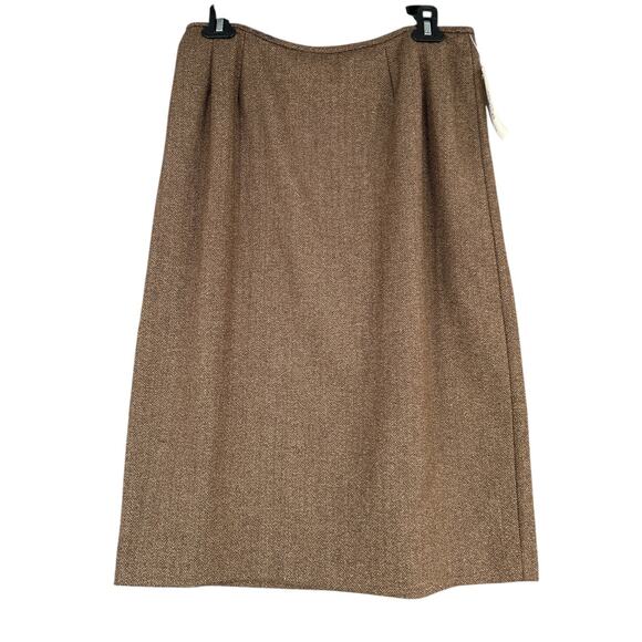 Albert Nipon Brown Herringbone Pattern Below Knee Length A Line Skirt Size 10 - Picture 1 of 5